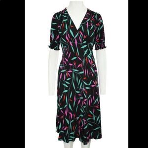 diane von furstenberg Idris Twisted Leaves Black Midi Dress Crepe Size 4 NWT